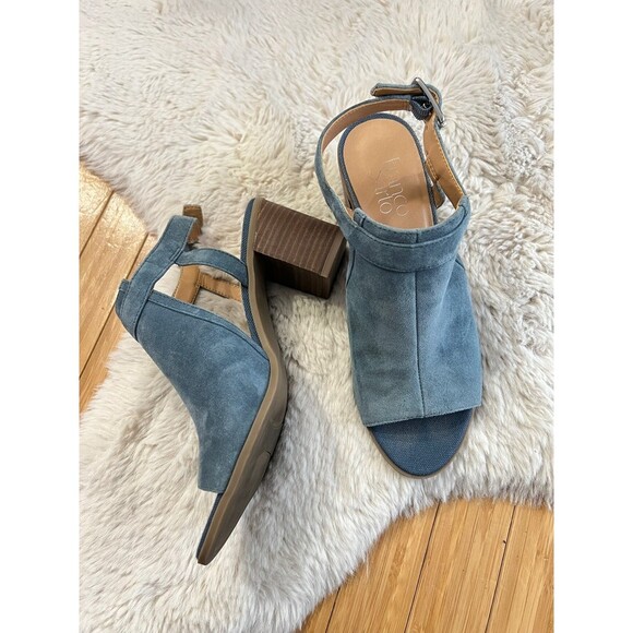 Franco Sarto Blue Suede T-Strap Heron Heels Size 8.5M - Picture 2 of 11